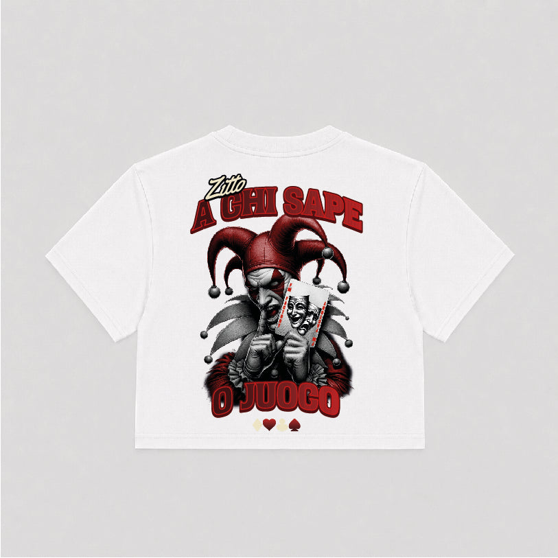 T-shirt Crop Donna "Zitto a ci sape 'o juoco"