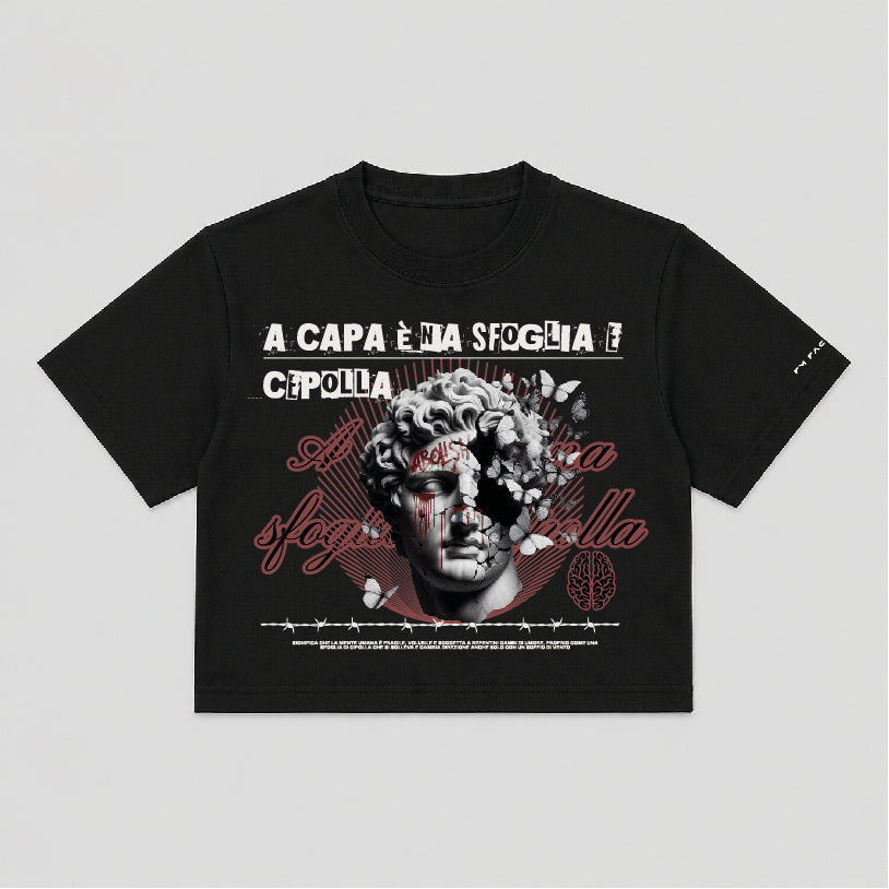 T-shirt Crop Donna "'A capa è na sfoglia e cepolla"