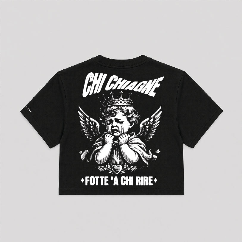 T-shirt Crop Donna "Chi chiagne fotte a chi rire"