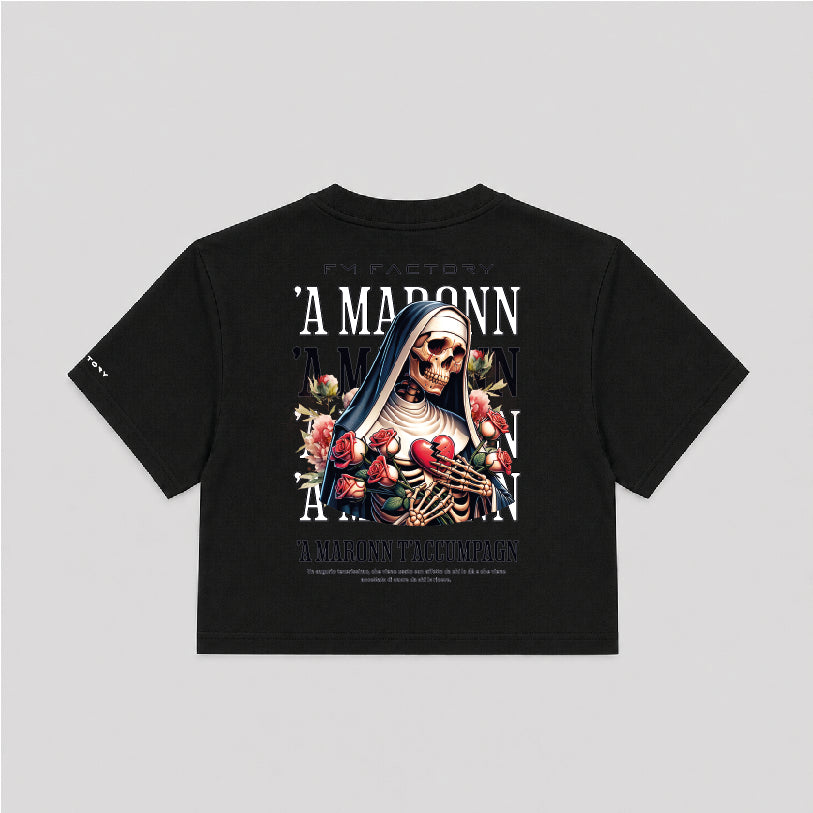 T-shirt Crop Donna "'A maronn' T'accumpagn"