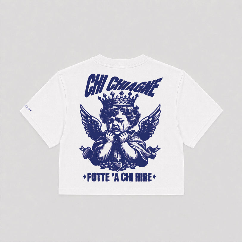 T-shirt Crop Donna "Chi chiagne fotte a chi rire"