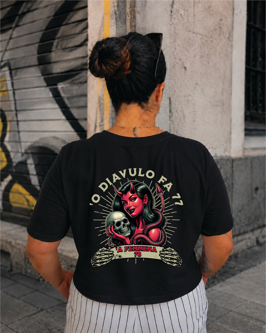 T-shirt Crop Donna " ' O diavulo"