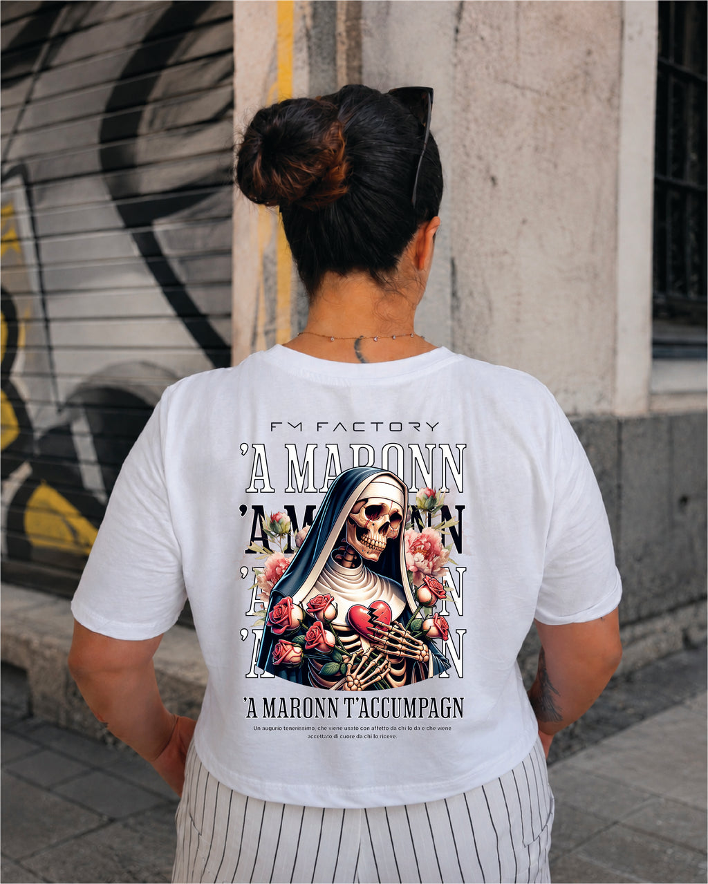 T-shirt Crop Donna "'A maronn' T'accumpagn"