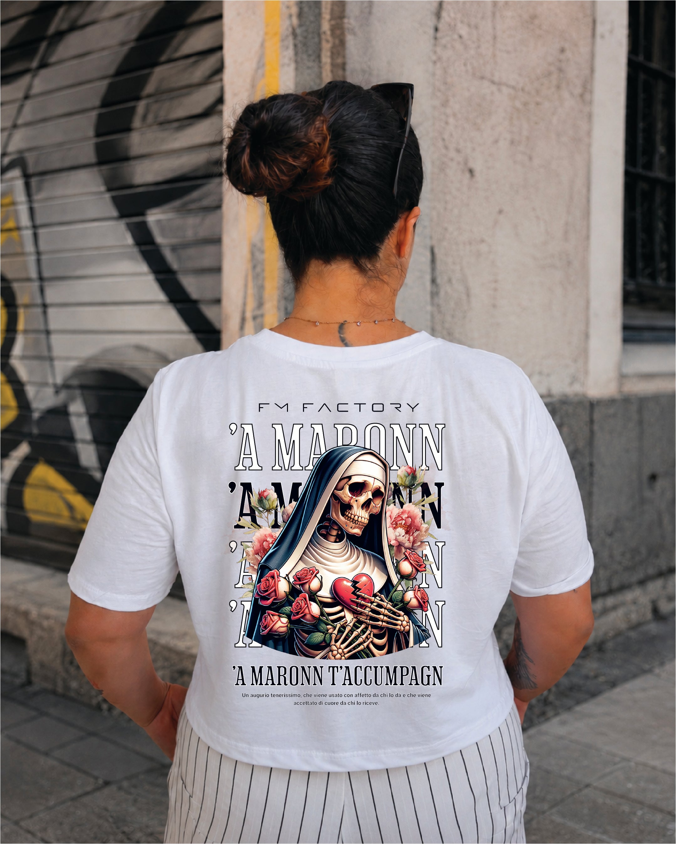 T-shirt Crop Donna "'A maronn' T'accumpagn"