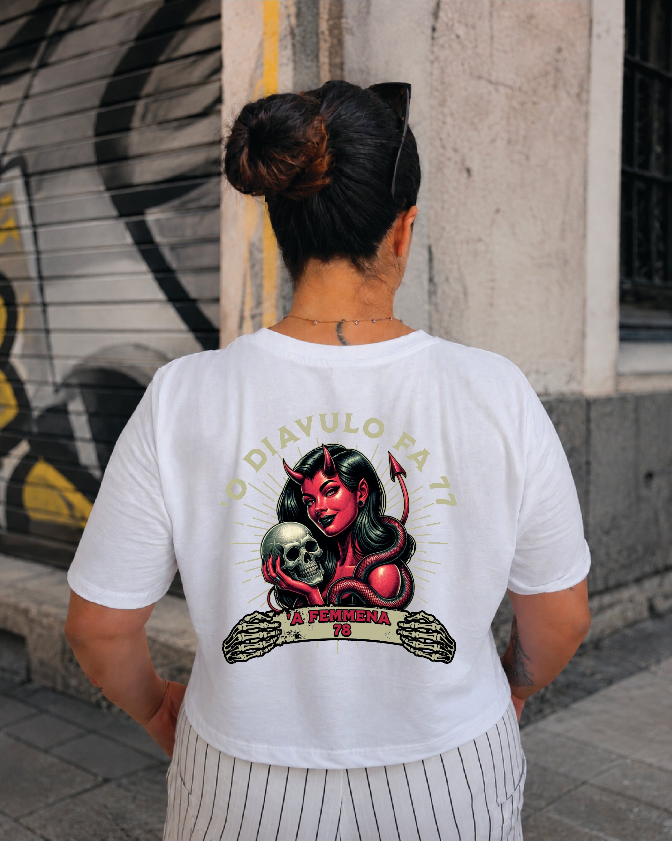 T-shirt Crop Donna " ' O diavulo"